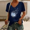 Women's Sunflower Print V-Neck T-Shirt, Casual Short Sleeve Tops,Bright Floral Daily Wear for Spring & Summer