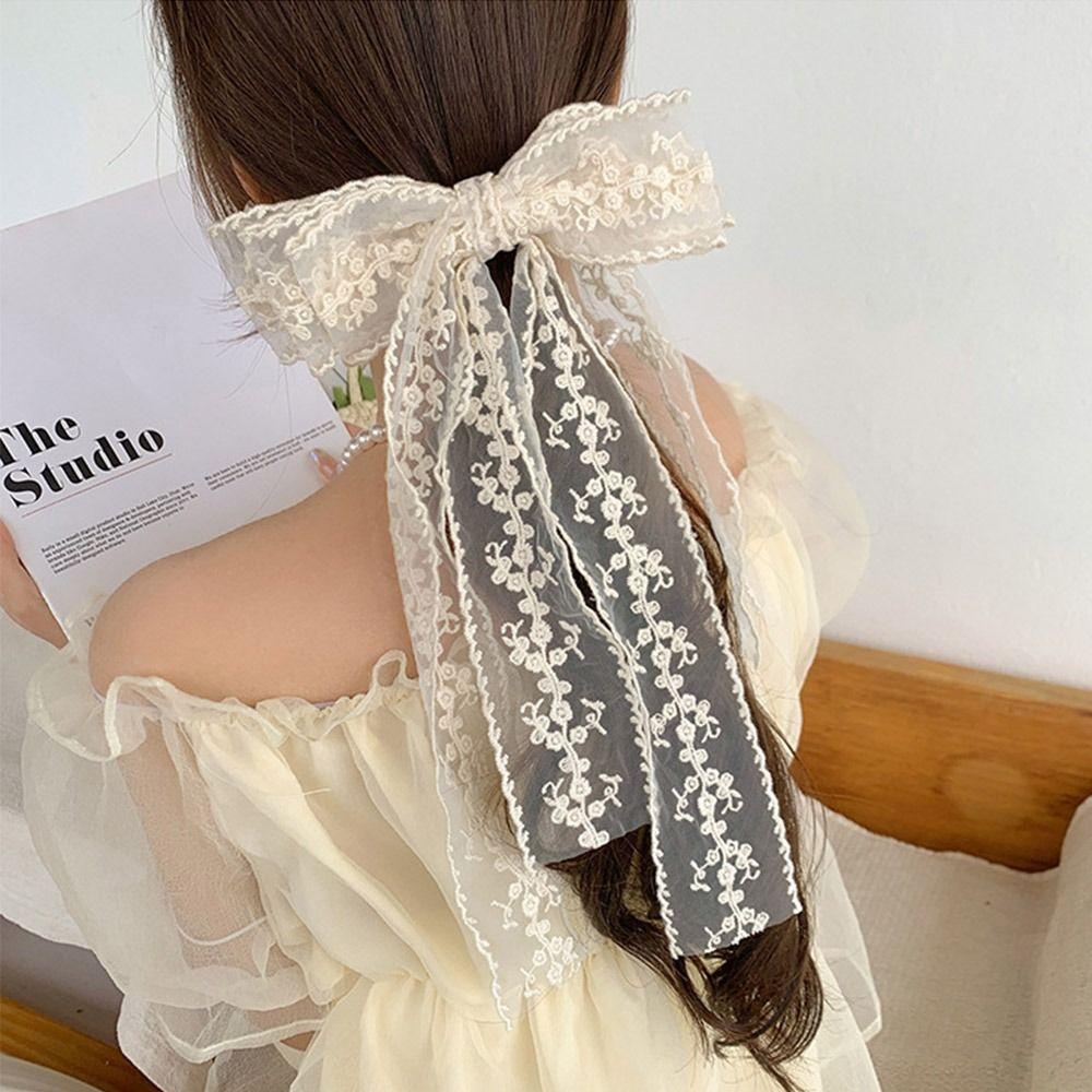 Французский стиль кружевной бант заколка для волос большая женская заколка кружевная вышивка заколка для волос аксессуар для волос