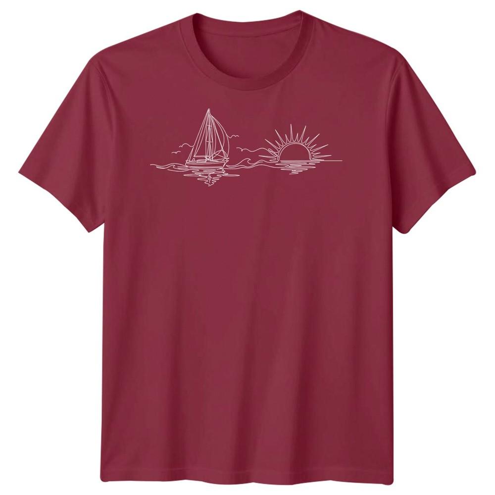 Sailboat Sunset Sailing Travel Unisexs TShirt Ocean Line Art