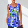 Women's Fashion V Neck Shirts Casual Tops T-shirt Ladies 3D Flowers and Leaves Print Vest Plus Size Sleeveless Blouse Tank Tops