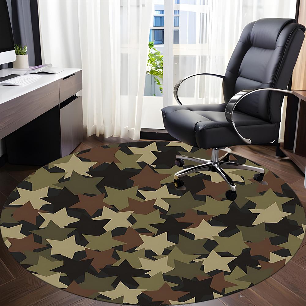 1PCCamouflage Stars Office Round Area Rug, Mat Suitable For Office, Under Office Chairs Bedroom Living Room Home Decor, Room Deco