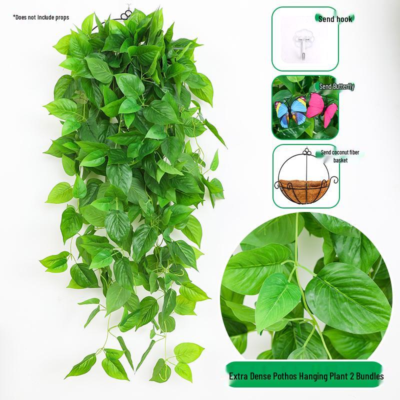 Artificial Green Plant Wall Décor - Rattan Hanging Vines with Pothos and Spider Plant for Indoor Living Room