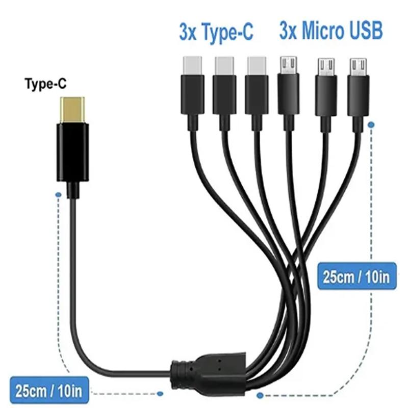 Кабель для зарядки Type-C на 3 Micro USB+3 Type C 1 к 6 Зарядный шнур Универсальный кабель USB C Только для зарядки