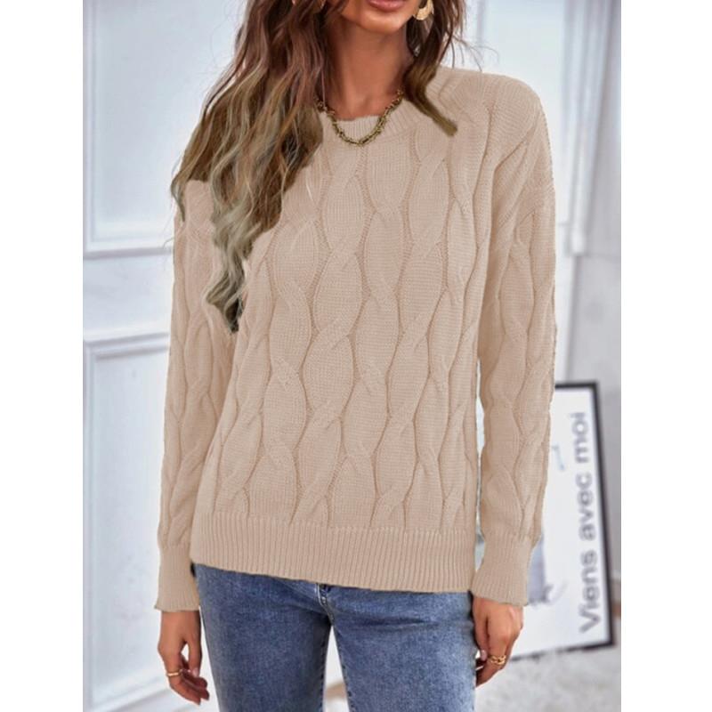 Womens Knitwear Cable Knit Sweater Autumn Round Neck Long Sleeve Pullover Tops Ladies Winter Casual Loose Jumper