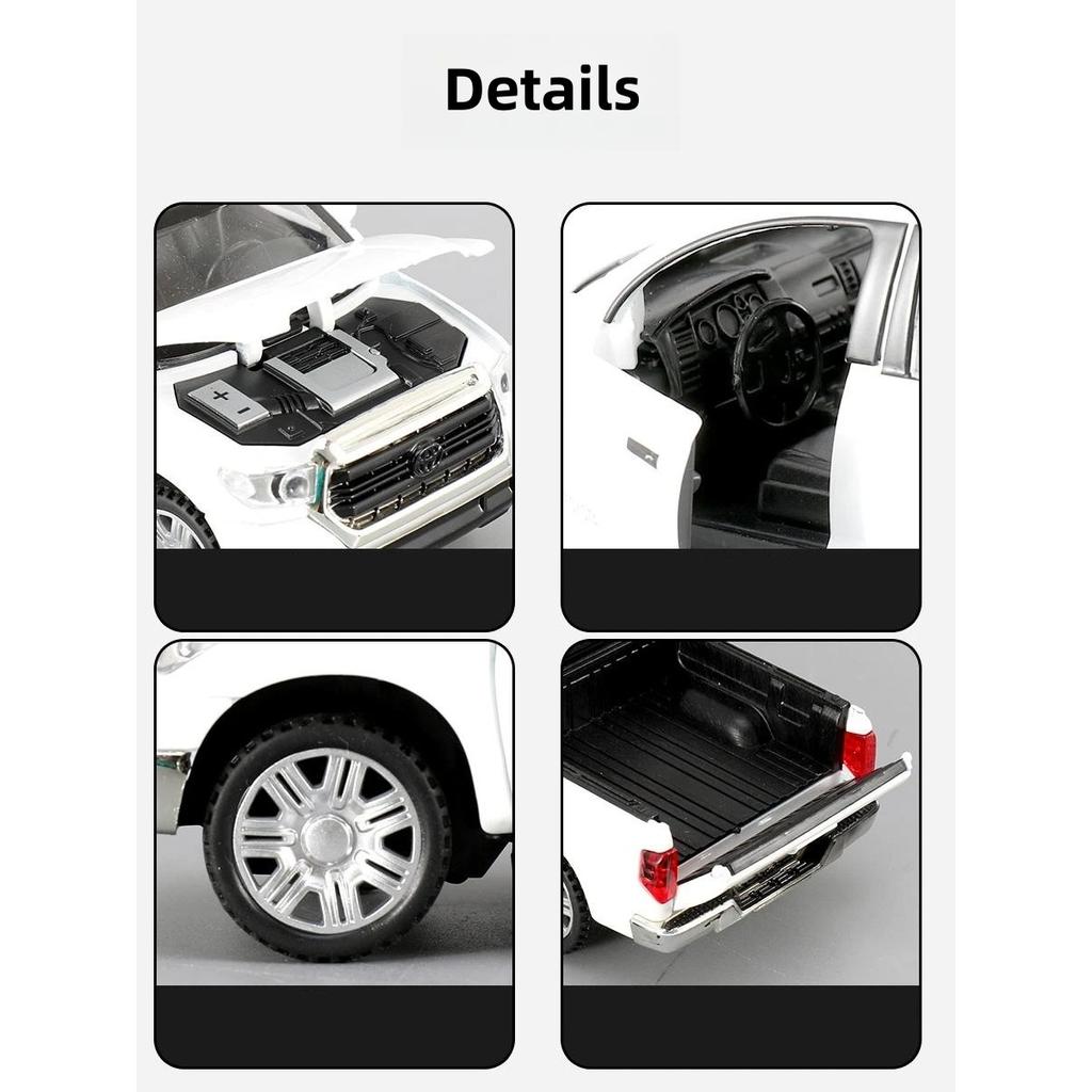 1/32 TOYOTA Tundra TRD Pickup Diecast Toy Модель игрушечного грузовика Миниатюрная откидная дверь Открывающаяся коллекция со звуком и светом Подарок для мальчика