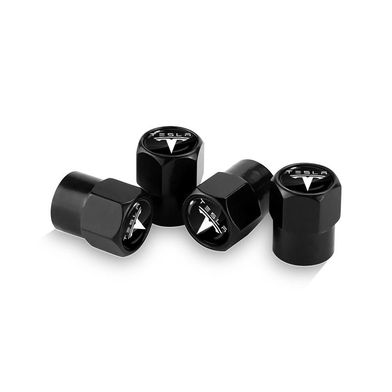 4Pcs Metal Car Logo Wheel Tire Hex Valve Caps Stem Case Covers For Tesla Model S Model X Model Y Cybertruck Model 3 Model Y