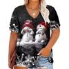 Модная красная рождественская женская одежда, летняя футболка с V-образным вырезом, свободная футболка с короткими рукавами, футболка с изображением Деда Мороза, тренд, популярные стили