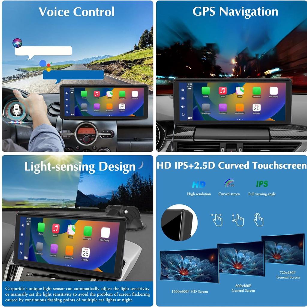 Беспроводной сенсорный экран Carplay с панелью приборов, WiFi, Bluetooth, Carplay, Android Auto, экран Carplay с GPS, голосом, FM и другими функциями, камера 10,26 и стерео,