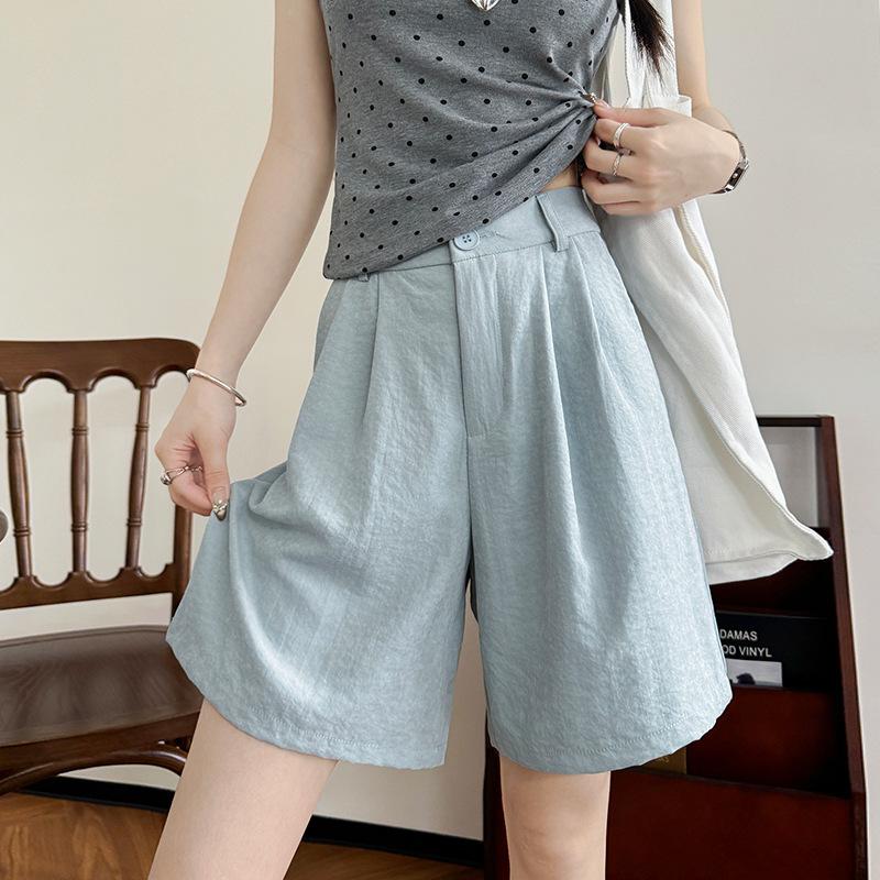 Костюмные шорты женские летние тонкие драпированные тонкие брюки с завышенной талией, широкие брюки