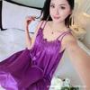 "Women's Spring/Summer Imitation Silk Nightdress - Sexy Ice Silk Lingerie with Large Swing Skirt & Suspenders for Home."