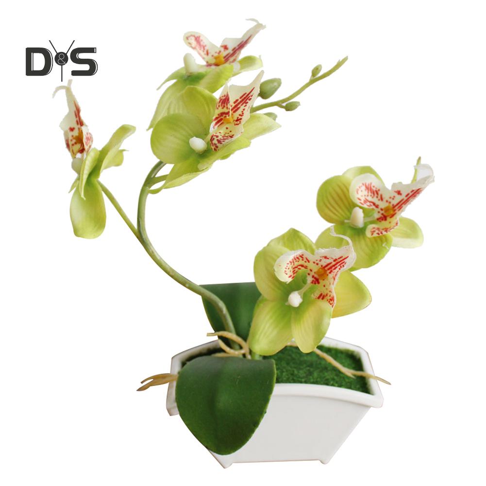 Artificial Butterfly Orchid Flower Phalaenopsis Home Office Decor with Flowerpot
