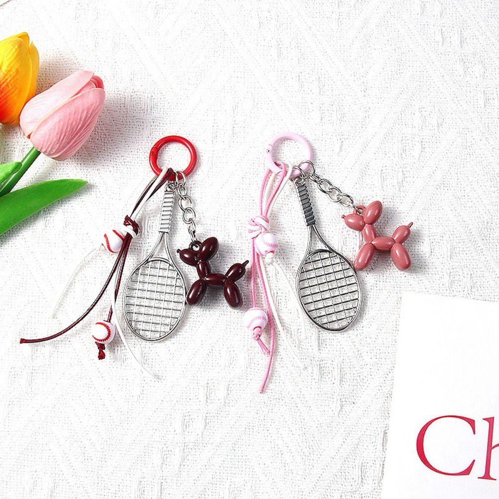 Zinc Zinc Alloy Badminton Keychain Badminton Shape Tennis Racket Rope Keychain  Backpack Decoration