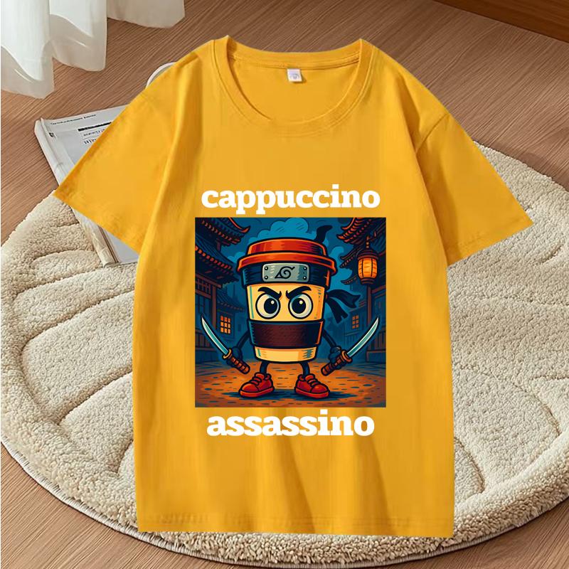 Графические футболки Cappuccino Assassino Смешная итальянская футболка с мемом Brainrot Модная повседневная футболка с коротким рукавом Streetwear Топы