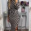 Women's Autumn and Winter Fashion Printed Split Round Neck Long Sleeve Dresses