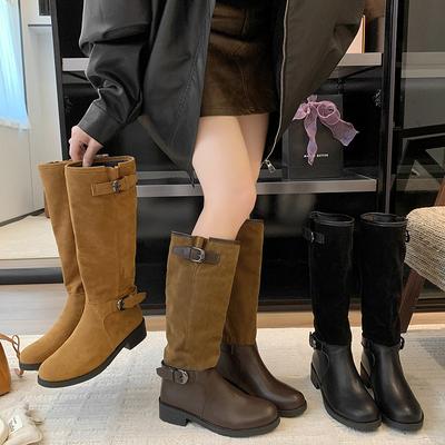 Модные Новые Женские Роскошные Дизайнерские Брендовые Женские Ковбойские Сапоги Вестерн Ретро Массивный Каблук Платформа Пряжка Ремня Металлическая Отделка Рыцарские Сапоги