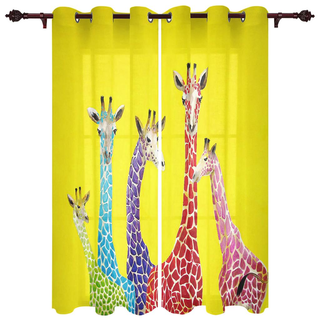 Fun Giraffe Animal Africa Watercolor Window Curtains Curtains for Living Room Decorative Items Living Room