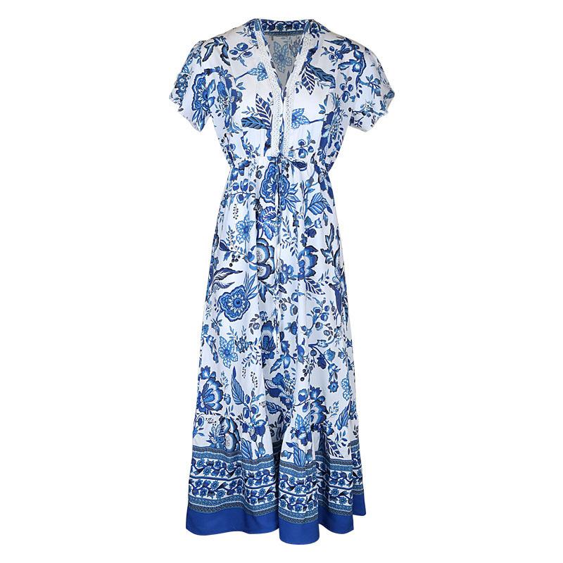 Summer Women's Dress Casual A-line Long Ethnic Printed Dresses