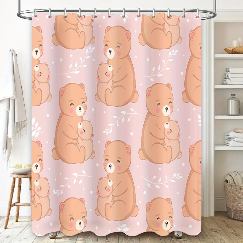 Милый Занавеска для душа с рисунком медведя Для Decor Ванной Комнаты Домашнее Украшение 3D Печать Водонепроницаемая Ткань Розовый Цвет (Один размер)