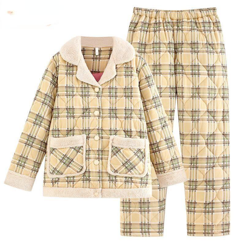 Новая осенне-зимняя женская пижама с хлопковой подкладкой, теплая домашняя одежда из хлопка, трехслойная одежда для сна большого размера, домашний костюм