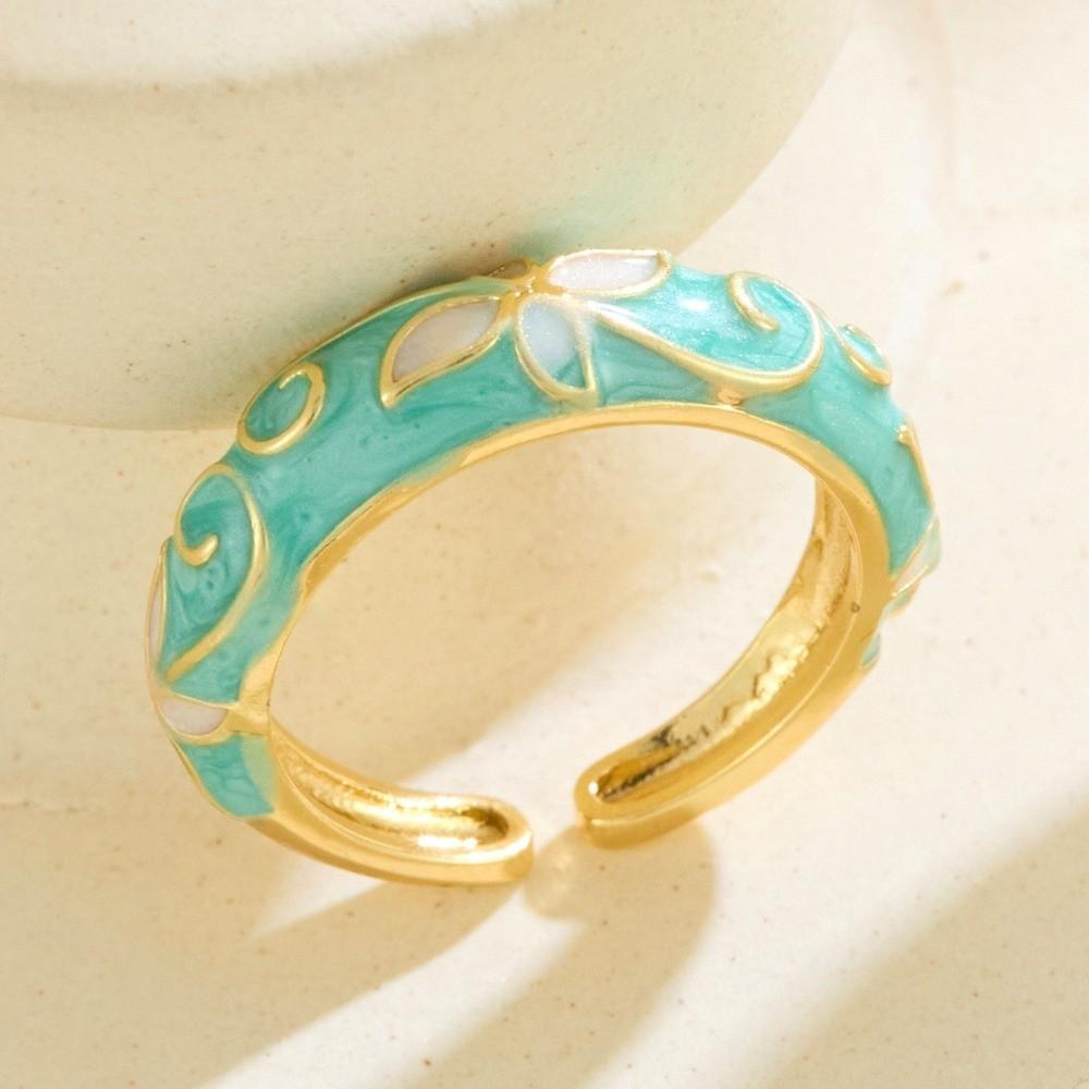 Colorful Flower Open Ring Versatile Drip Glazing Ring Unisex Oil-Drop Enamel Ring  Gift