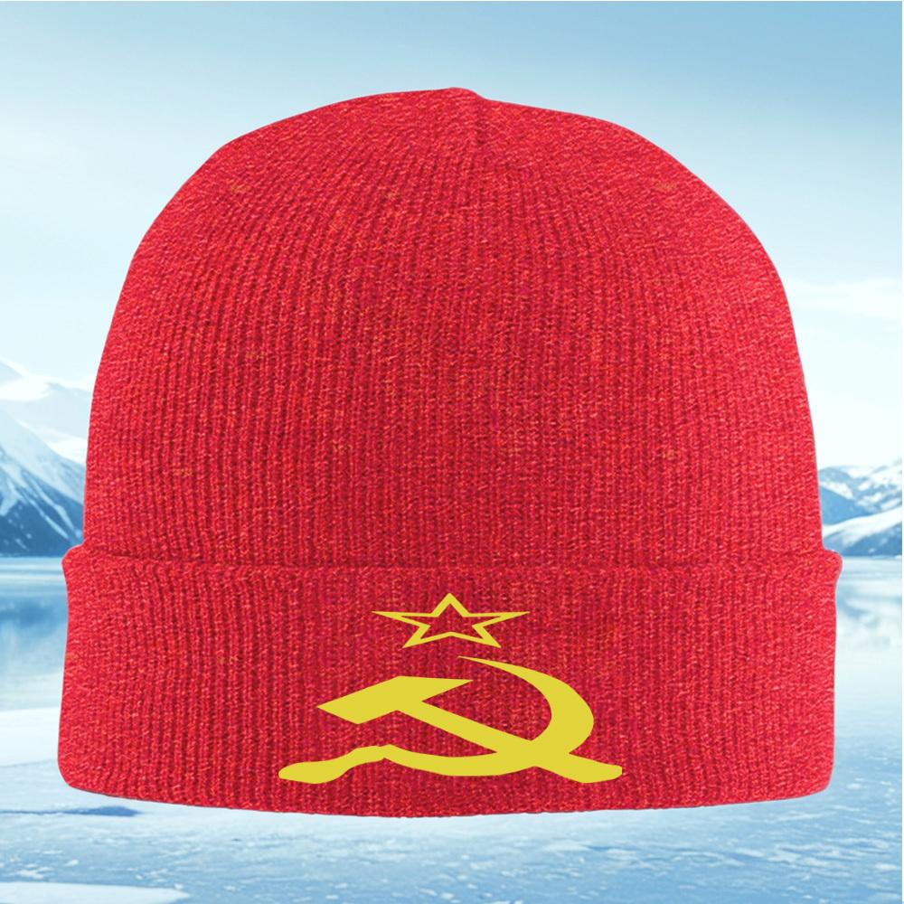 Звезда Серп и Молот Символ Эмблема Мужская Женская Унисекс Вязаная Шапка Бини Шапка-Свитер Зимняя Теплая Рождественская Для Улицы Велосипеда