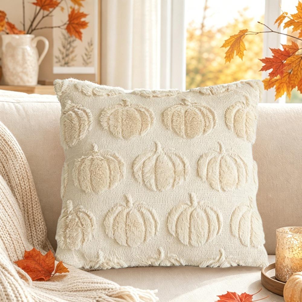 Soft Plush Fabric Throw Pillow Covers Pumpkin Pattern Faux Wool Cushions Living Room Bedroom