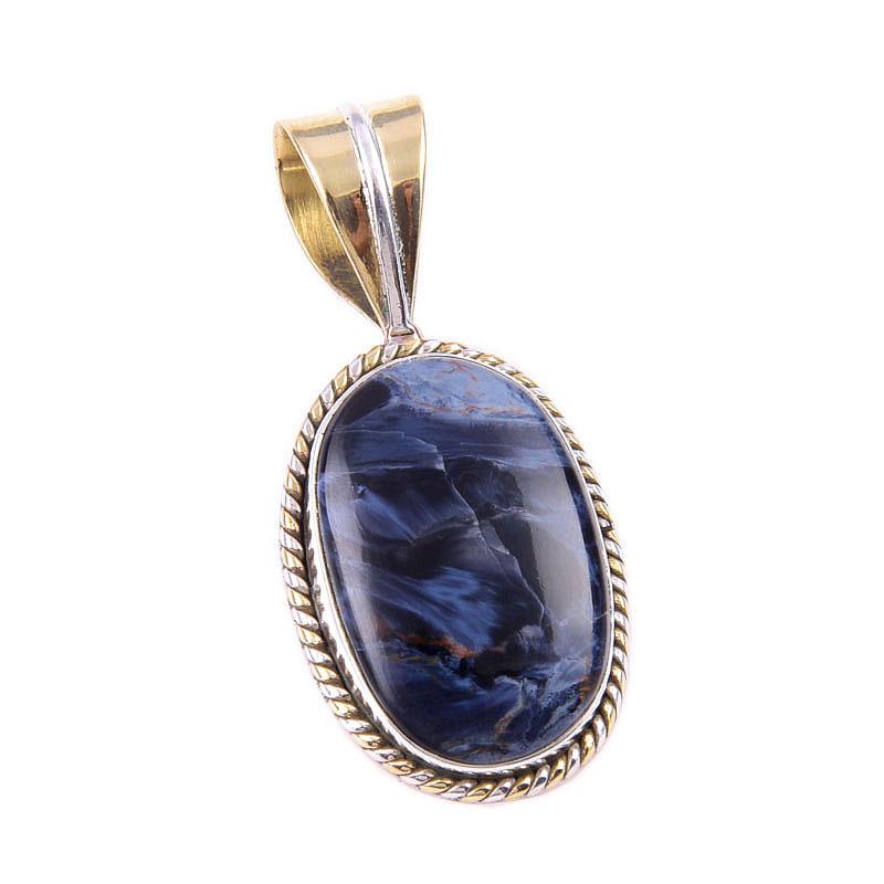 Natural Pietersite Gemstone 925 Solid Sterling Silver TwoTone Pendant 1.25" R6e32