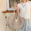 Новая летняя дофаминовая однотонная сетчатая сумка для отпуска из папируса, плетеная, полая, портативная сумка через плечо