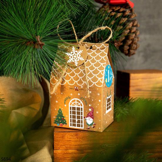 24 шт. Рождественская подарочная коробка в виде пряничного домика, бумажный домик, коробки для угощений для праздничных сувениров, упаковка для подарков с печеньем и конфетами