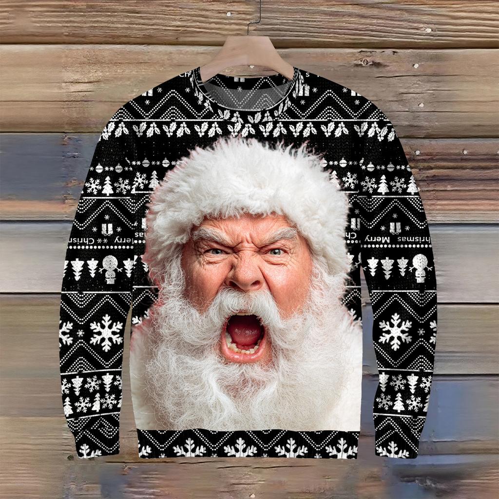 Мужской рождественский свитер с принтованным воротником