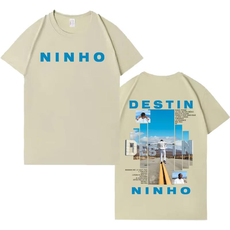 Лето 2026 Новинка Альбом Рэп-исполнителя Nino Destins Модная и удобная мужская футболка с принтом и круглым вырезом