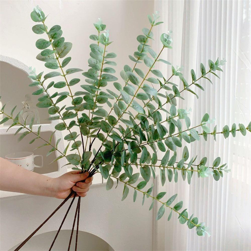 Plastic Material Artificial Eucalyptus Stems Green Color Fake Plants Leaves Home Decoration