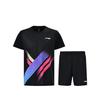 Li Ning Серия Feather Удобный Дышащий Влагоотводящий Цветные Блоки Полосатые Короткий Рукав Шорты Бадминтонный Спортивный Костюм AATW155-1