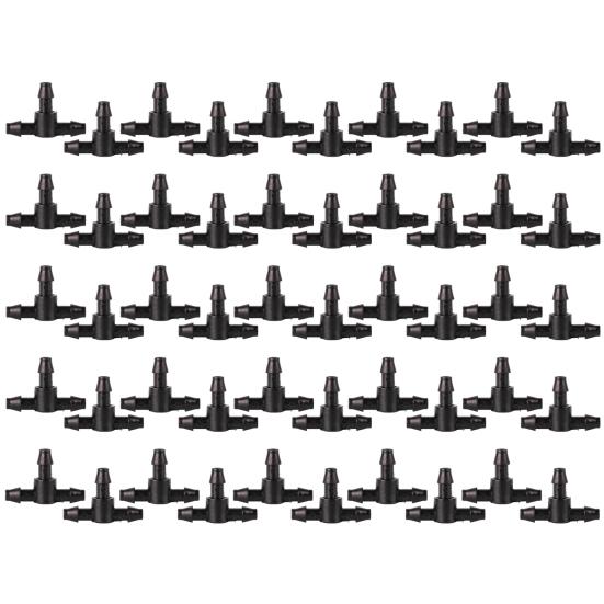 50 шт. Ёршовые соединители для шланга Капельный полив 1/4" Универсальные фитинги Тройник Т-образные соединители для 4/7 Водяной трубки Сад Газон Цветочный горшок