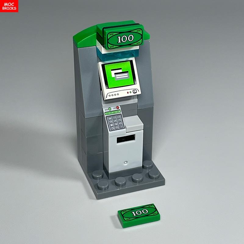 MOC Bricks ATM Dynamite Dollor Coin Bag Money Delivery Treasure Building Blocks Educational Assembled Parts Toys For Kids Gift