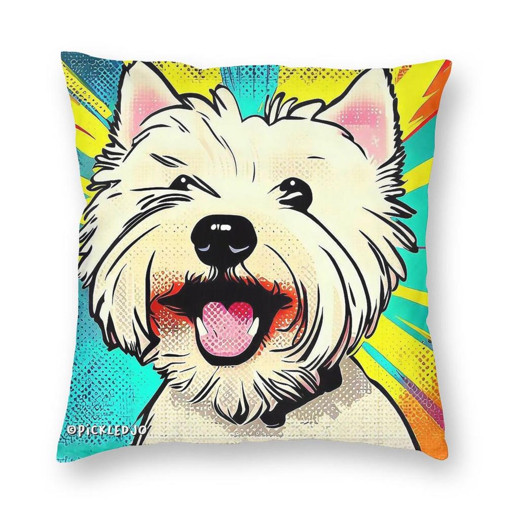 Happy Westie Dog Pop Art Square Pillowcase Polyester Linen Velvet Pattern Decor Pillow Case Sofa Seater Cushion Cover Wholesale