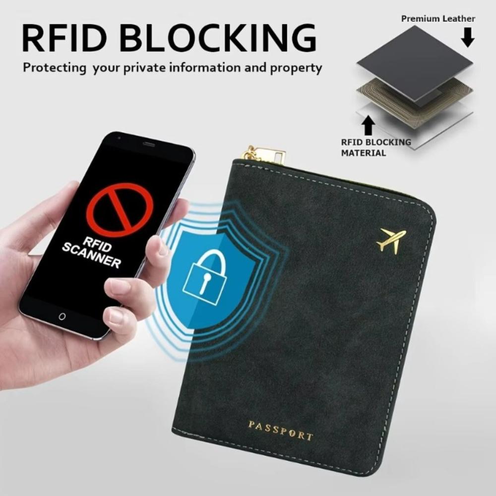 Блокирующий кошелек-портмоне на молнии, утолщенный, с RFID-защитой от кражи, дорожный органайзер, тонкий держатель для карт, сумка для хранения, обложка для паспорта