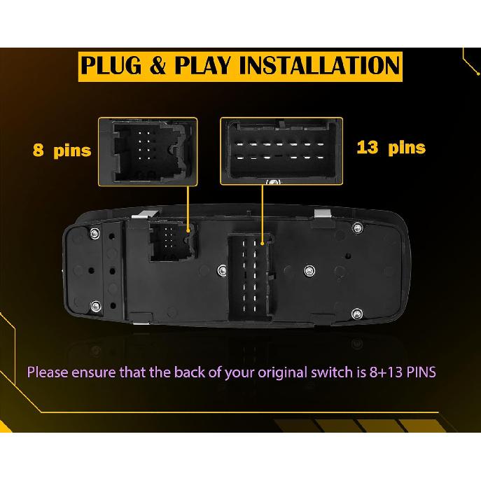 8 + 13 Metal Pins Power Window Switch.Fits for 2011-2016 Dodge Journey Driver Side Control Door vidrios Master Switch 68084001AD