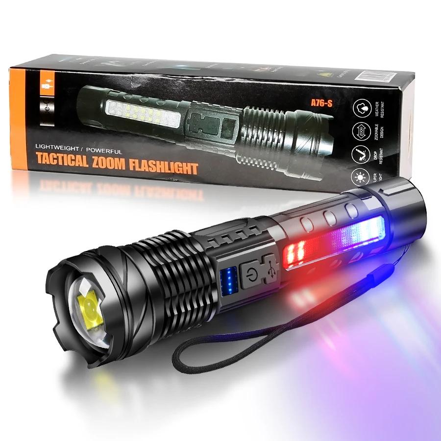 Portable Led Flashlight USB Rechargeable Zoomable Torch Strong Light 6 Mode Tactical Lamp for Camping Fishing Emergency Lantern
