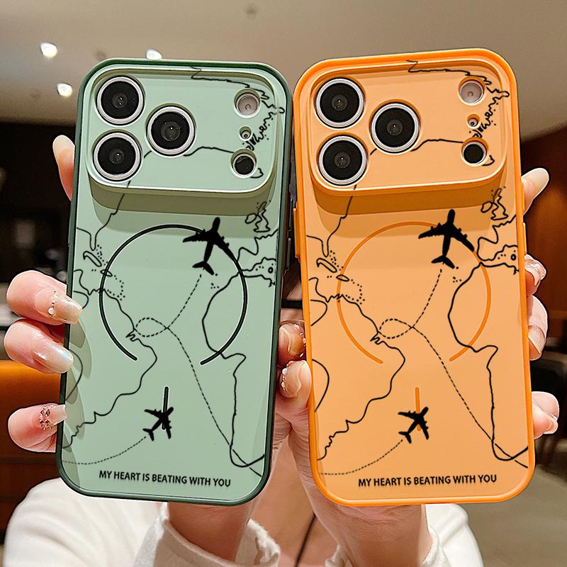 Магнитный чехол для телефона с рисунком воздушных маршрутов для iPhone 17 Pro 16 15 14 13 Pro Max Для Magsafe Беспроводная зарядка Защита объектива Жесткий чехол
