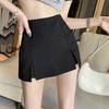 Women Mini Skirt High Waist Side Split Design Solid Color Short Skirt A-Line Design Skort Anti-exposure