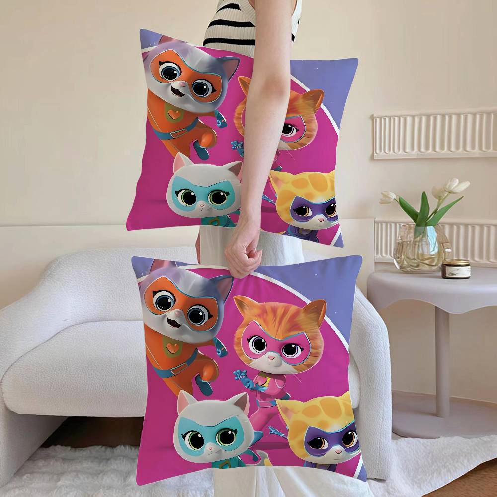 Cute Cartoon S-Super-Kitties Pillow Case Anti-Dustmite Pillowcase Invisible Zipper Silky Sofa Cushion Cover