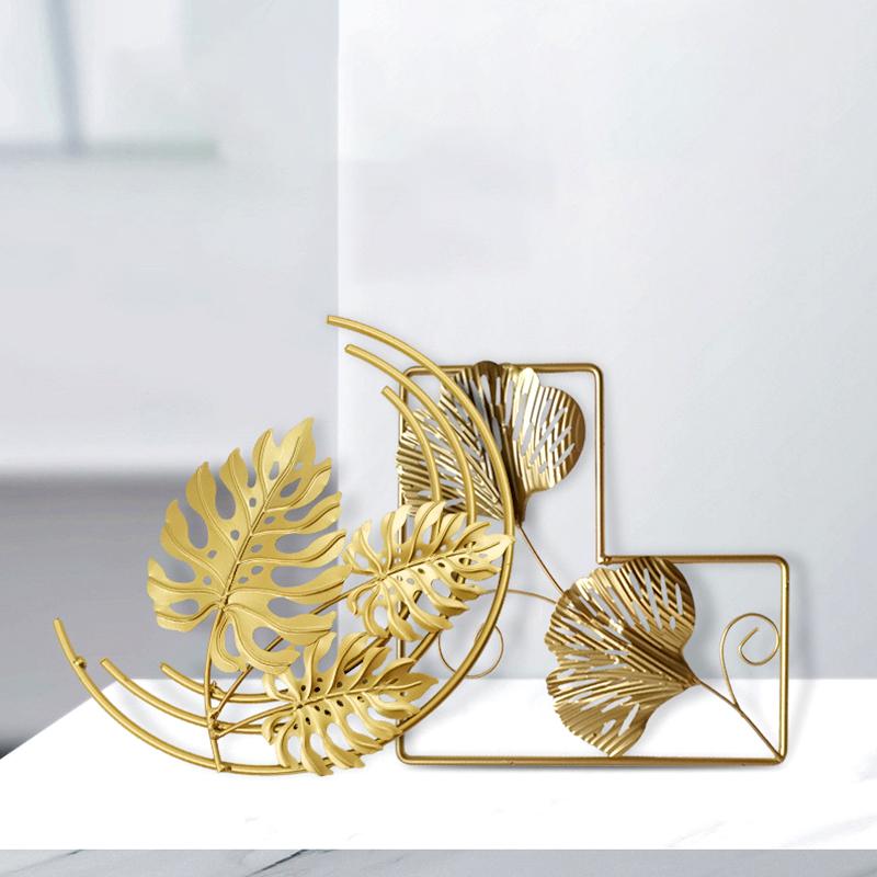 1pc Home Decoration Gold Iron Ginkgo Leaves Luxury Metal Leaf Irregular Wall Hanging Ornaments Palm Maple Pendant Monstera Leaf