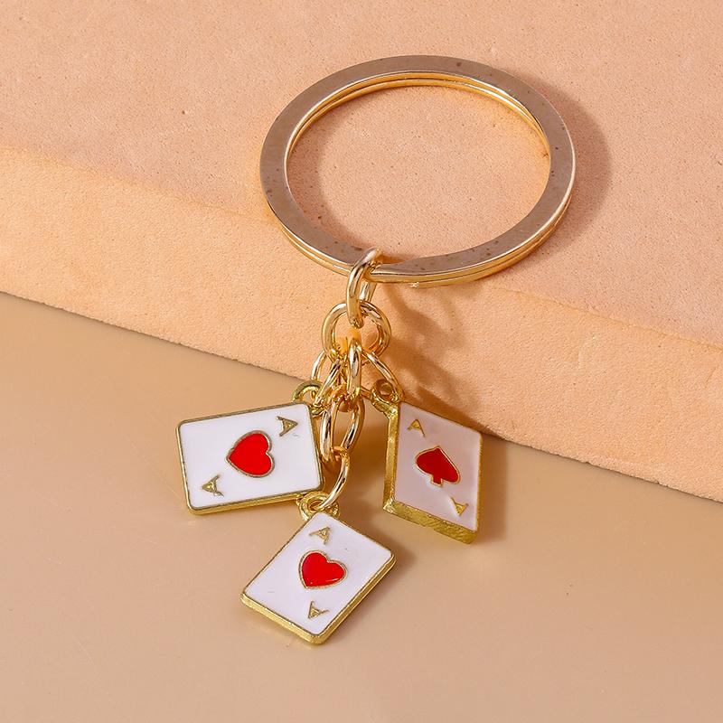 Creative Enamel Heart Ace Poker Keychain Playing Cards Keyring Pendants for Women Girl Handbag Accessories DIY Jewelry Gifts