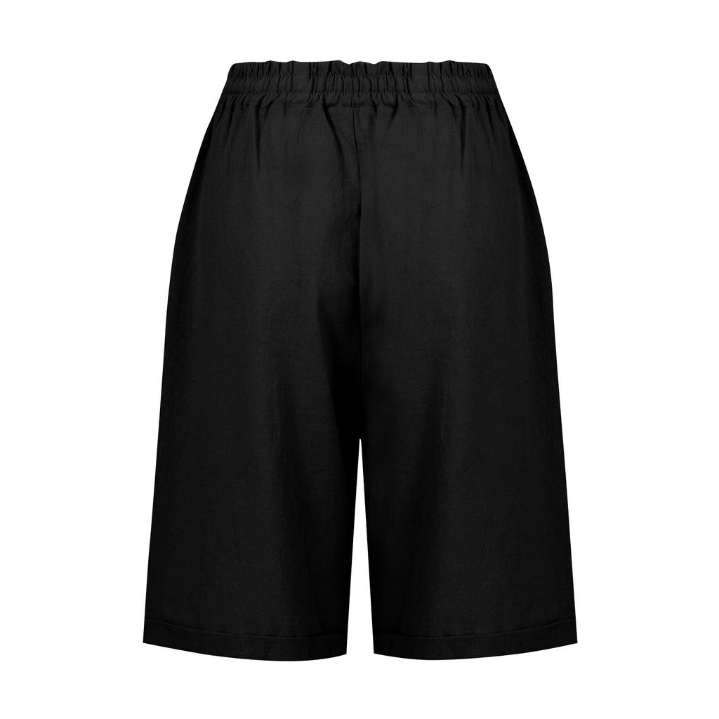 Шорты больших размеров для женщин, эластичные пышные хлопковые льняные шорты-бермуды с эластичной резинкой на талии, повседневная пляжная одежда