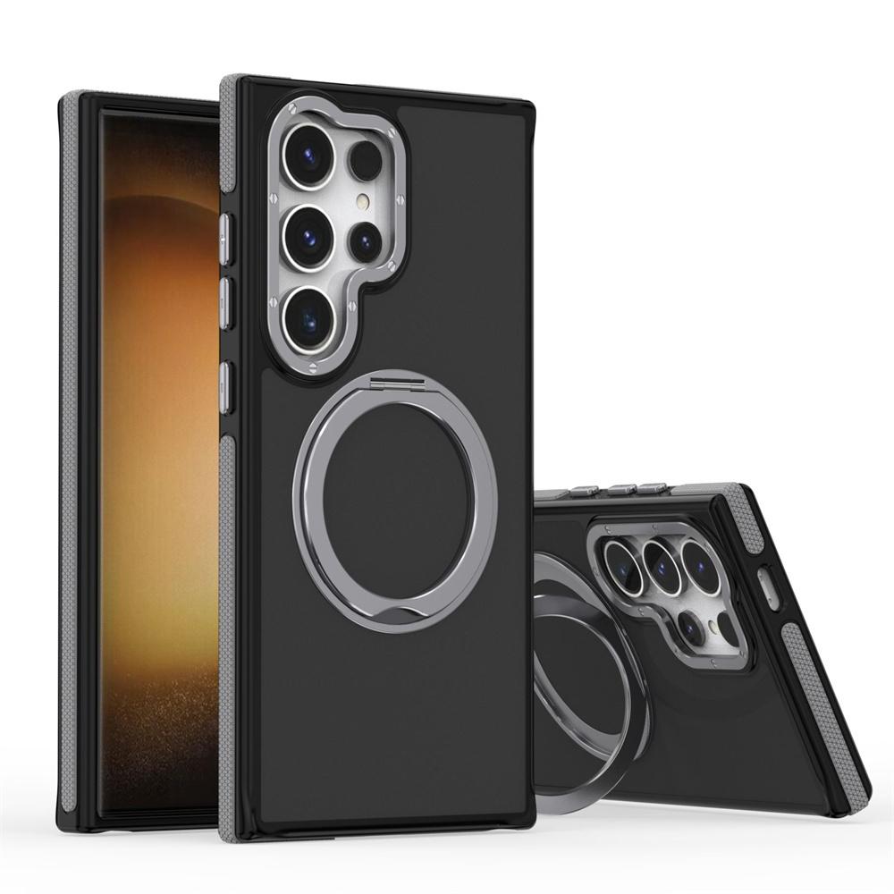 Luxury Rotating Magnetic Stand Armour Phone Case For Samsung S25 S24 Ultra S23 Plus Metal Folding Holder Shockproof Bumper Cover
