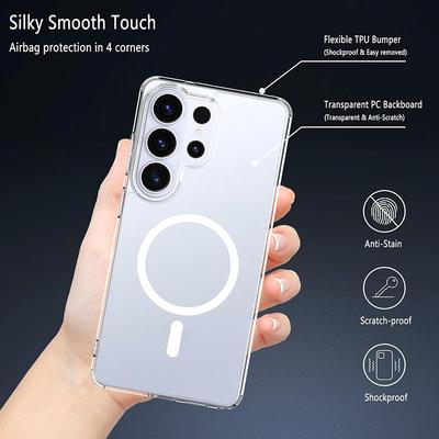 Магнитный чехол для Samsung Galaxy S26 Ultra Plus с поддержкой MagSafe, противоударный, с мягким краем-бампером, гибридный, с жесткой задней крышкой из поликарбоната, S26+ Capa