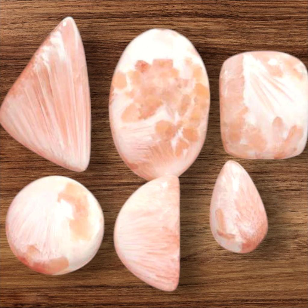 Натуральный дизайнерский розовый сколецитовый кабошон, лот россыпью кабошонов, смешанный лот, лот целебных драгоценных камней для изготовления ювелирных изделий.