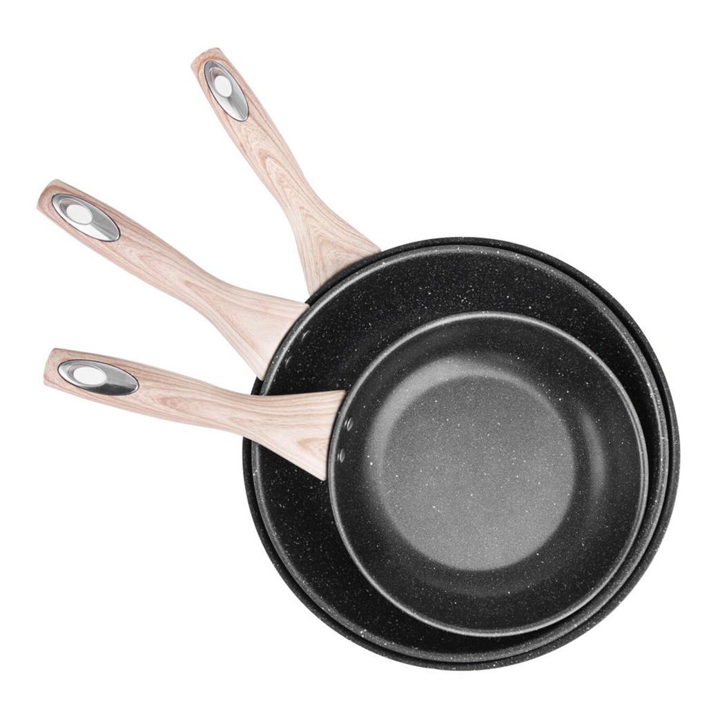 3-piece non-stick frying pan set 8 10.2 12 inch stainless steel cookware with ergonomic wooden handle for induction gas infrared cookers