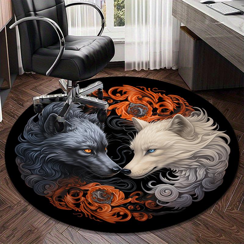 Wolf In The Forest round carpet Chair cushion Round Entryway Rug, Soft Round Rugs for Living Room, Bedroom, Circle Carpet decor gifts
